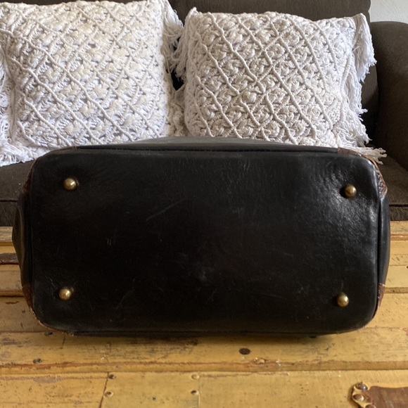VINTAGE BRAHMIN DESIGNER BLACK 100% LEATHER BROWN CROC STRUCTURED BAG PURSE - Picture 11 of 16